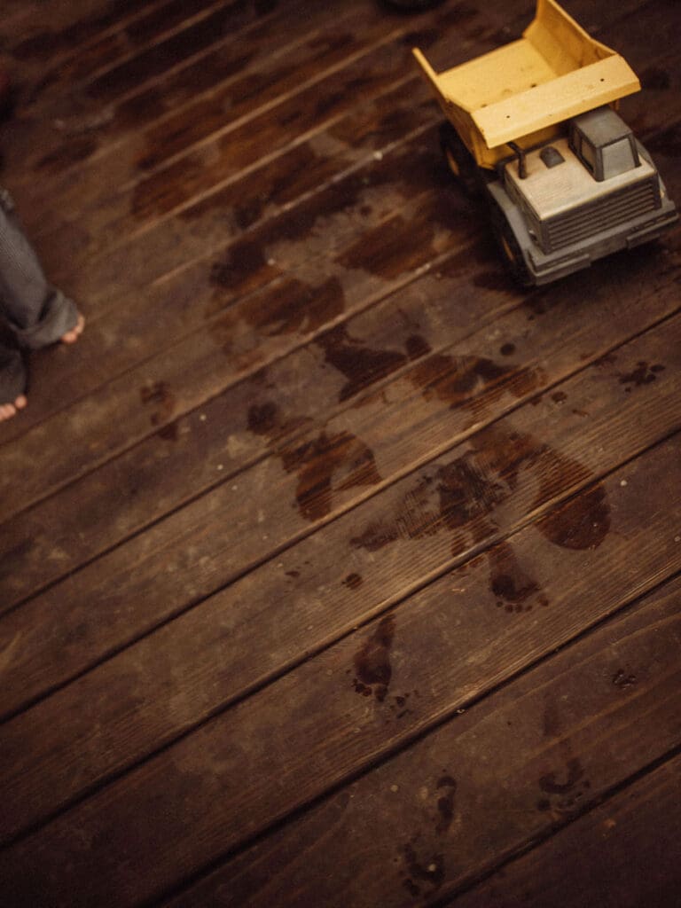 Wet tiny foot prints in Das Hinterhaus in Marietta, GA. 